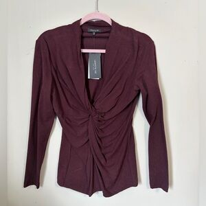 NWT Lafayette 148 New York Red Wine Melange Blouse Size M